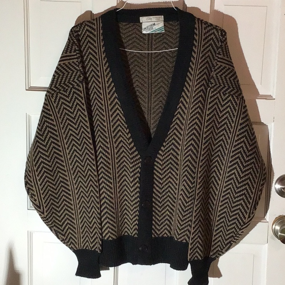 Vintage Chevron Knit Button Down Mens Sweater